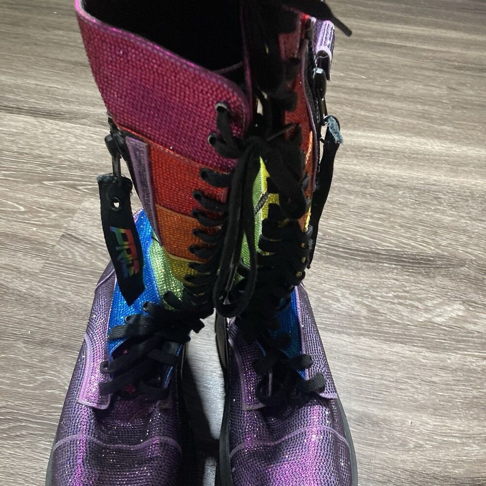 Dolls Kill Club Rainbow Glitter Boots Womens 11 - Picture 5 of 11